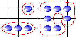 A single stone, three adjacent stones on the same
		    horizontal line and stones placed to form the shape of a
		    ‘C’.